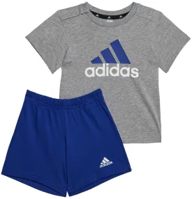 Adidas Infants Essentials T Shirt and Shorts Set Medium Grey Heather Semi Lucid Blue