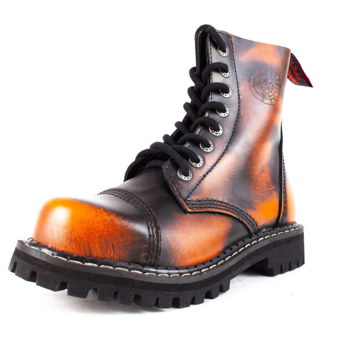 Angry Itch 8 Hole Black Leather Orange Rub Off Combat Ranger Boots Steel Toe