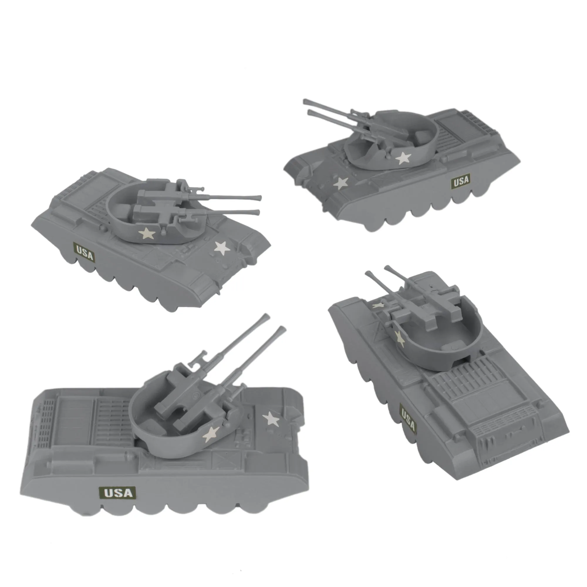 BMC Classic Payton Anti-Aircraft Tanks - 4pc Gray Plastic Army Men Vehicles