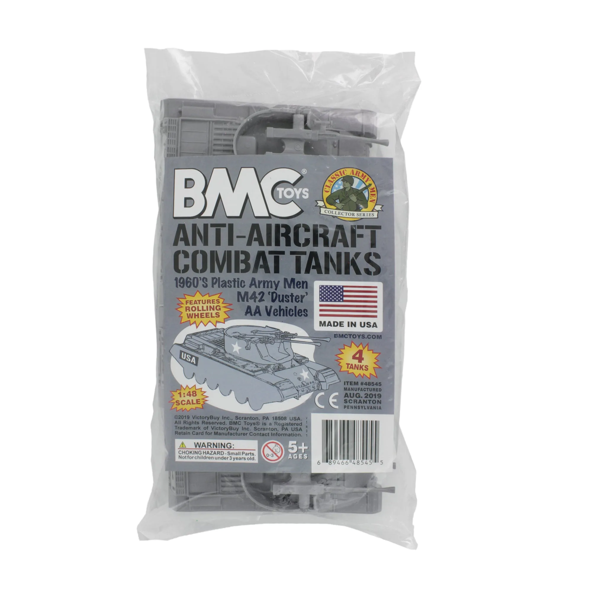 BMC Classic Payton Anti-Aircraft Tanks - 4pc Gray Plastic Army Men Vehicles