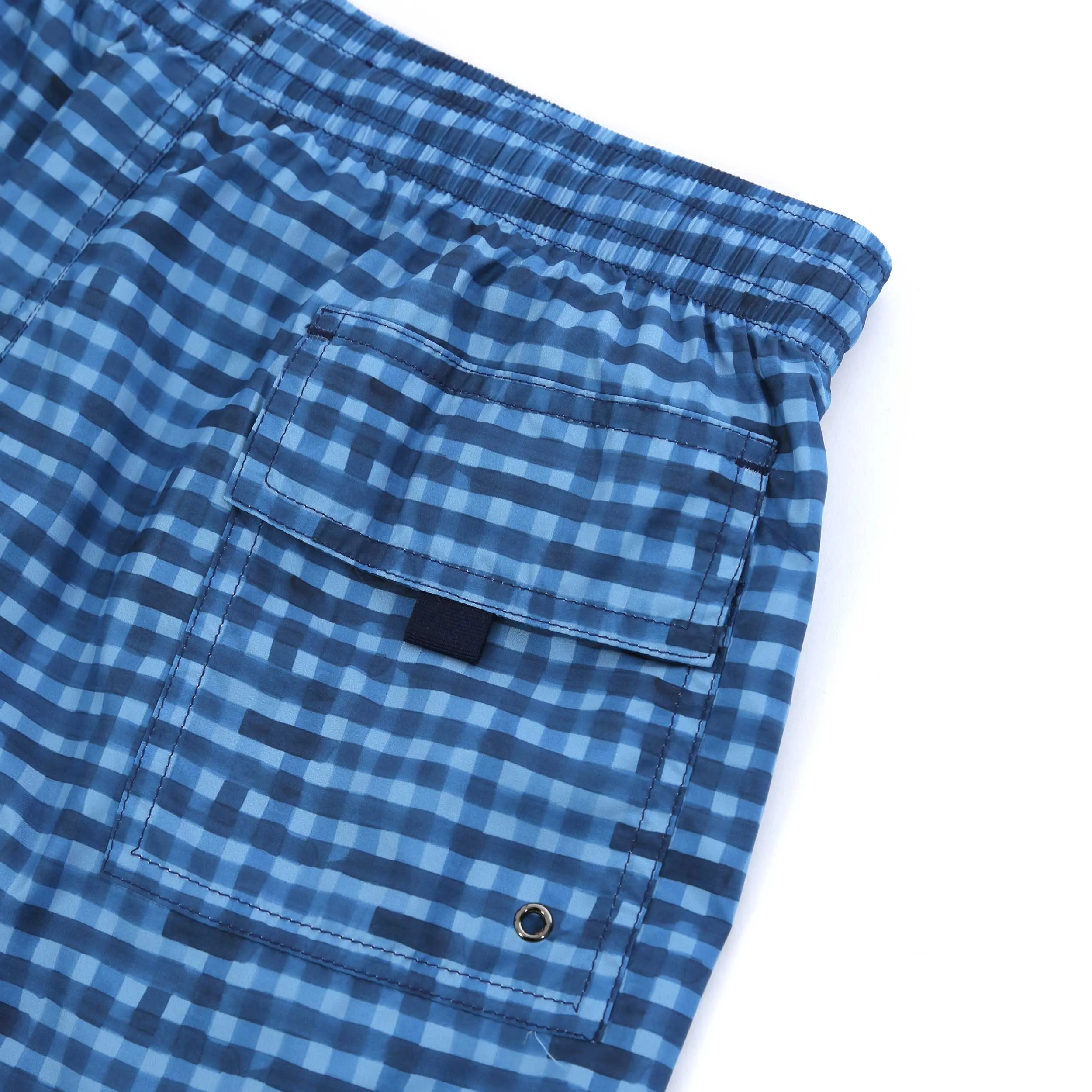 Canali Small Check Print Swim Short in Blue Print