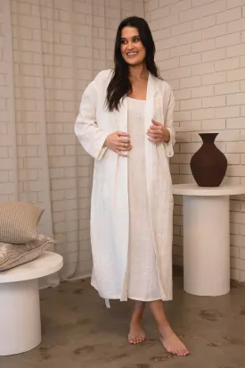 Carter Fundamental Linen Robe - Off White w' Natural Fine Stripe