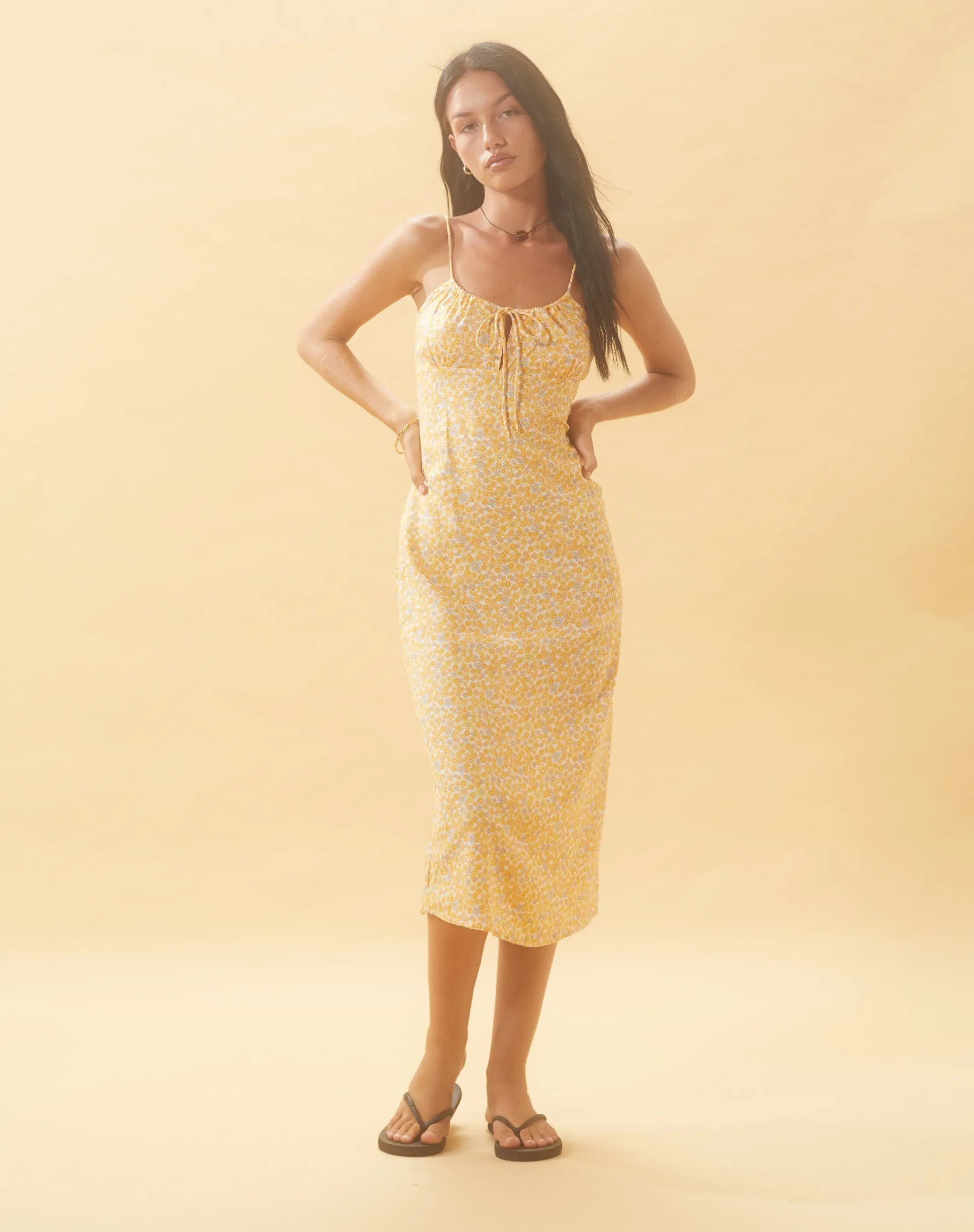 Cessilie Midi Dress in Flower Garden Yellow