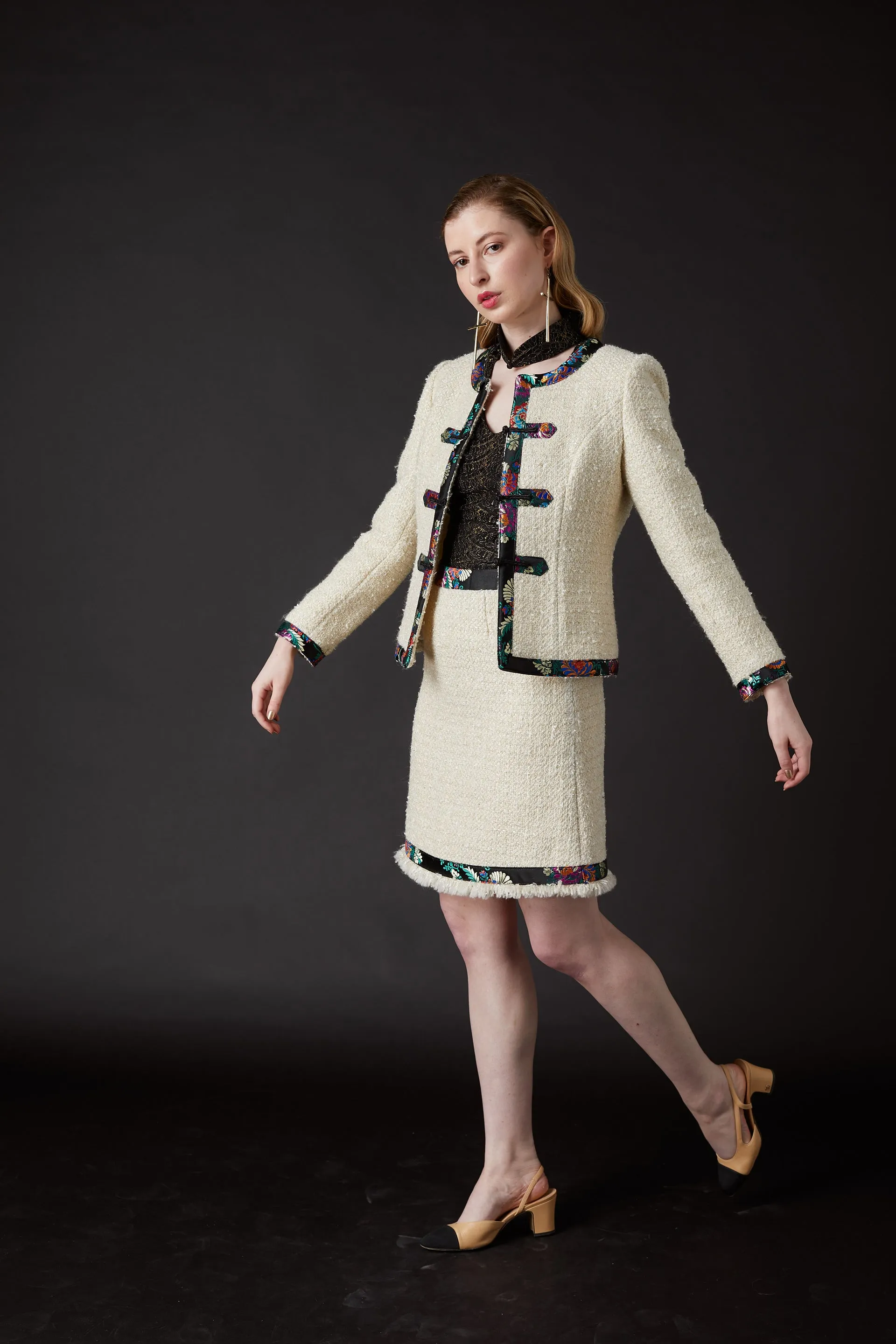 Chelsea Tang Tweed Jacket White