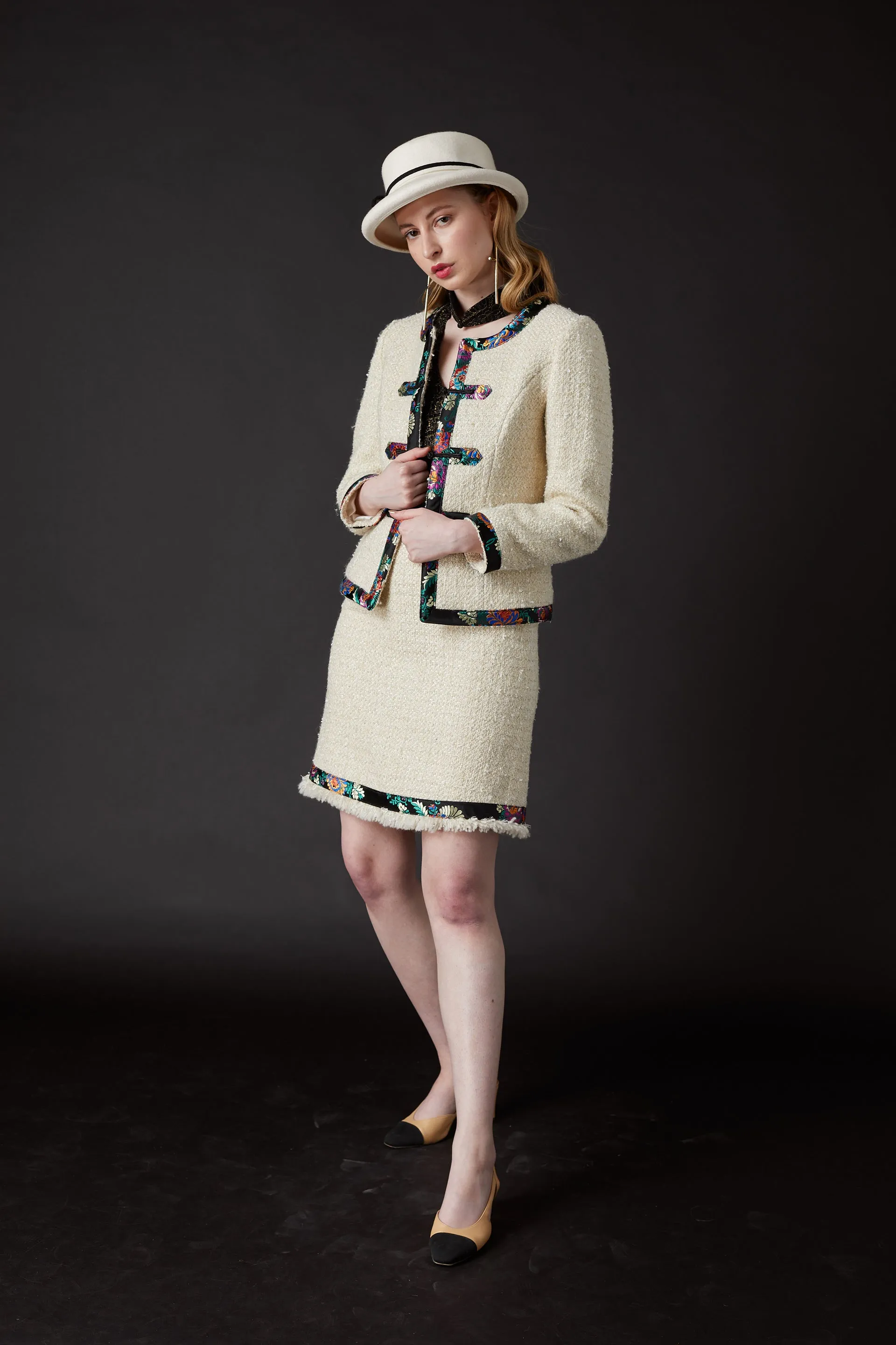 Chelsea Tang Tweed Jacket White