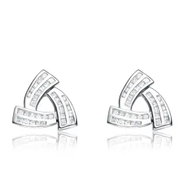 Cubic Zirconia Sterling Silver Rhodium Plated Triangle Shape Earrings