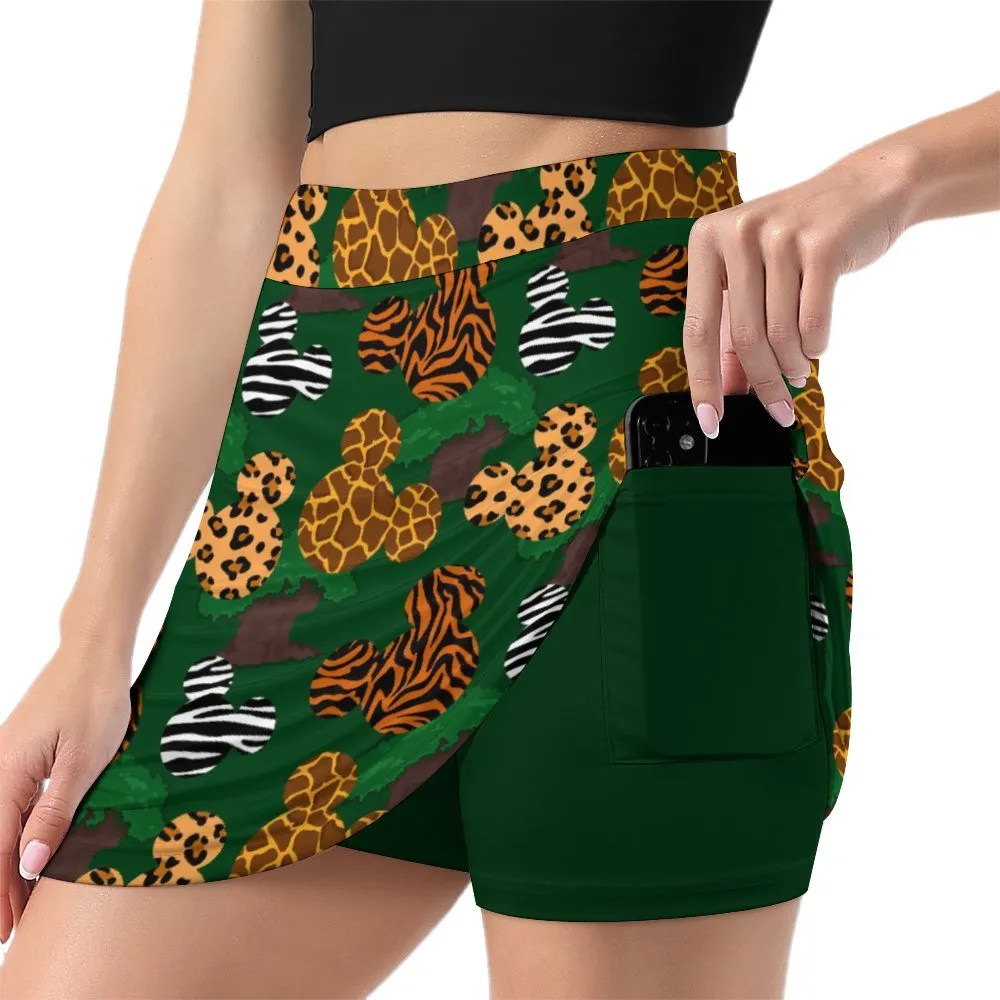 Disney Animal Prints Athletic A-Line Skirt With Pocket Solid Shorts