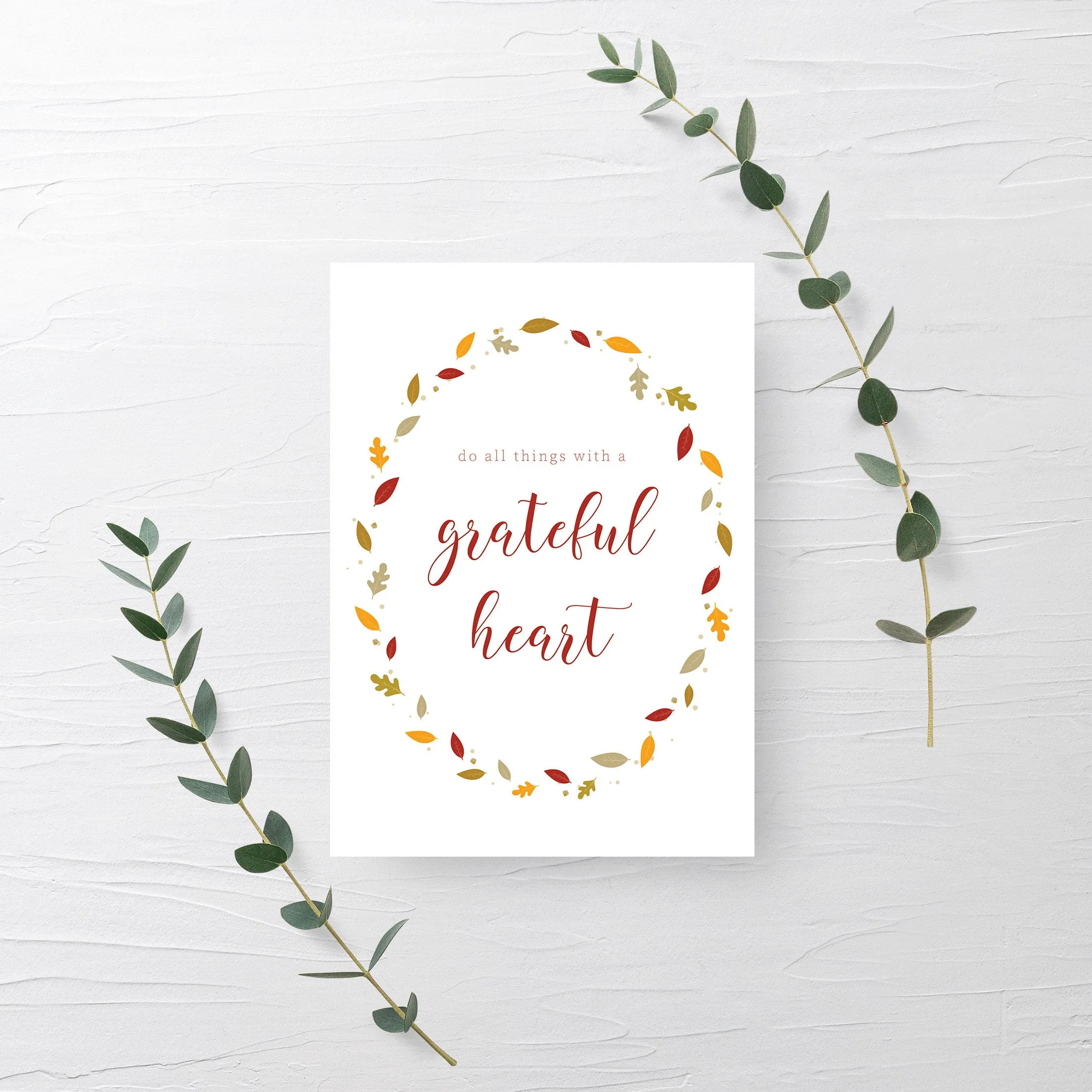 Fall Leaves Do All Things With a Grateful Heart Sign Printable, Thanksgiving Sign, Fall Art,INSTANT DOWNLOAD - FL100