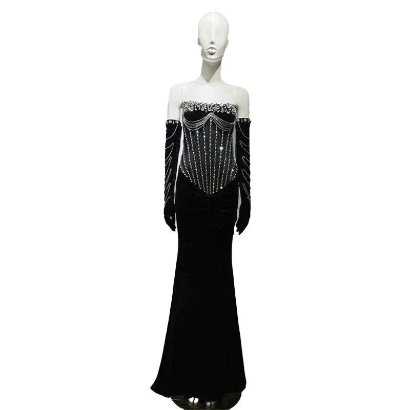 Galilea Strapless Crystal Embellished Maxi Dress