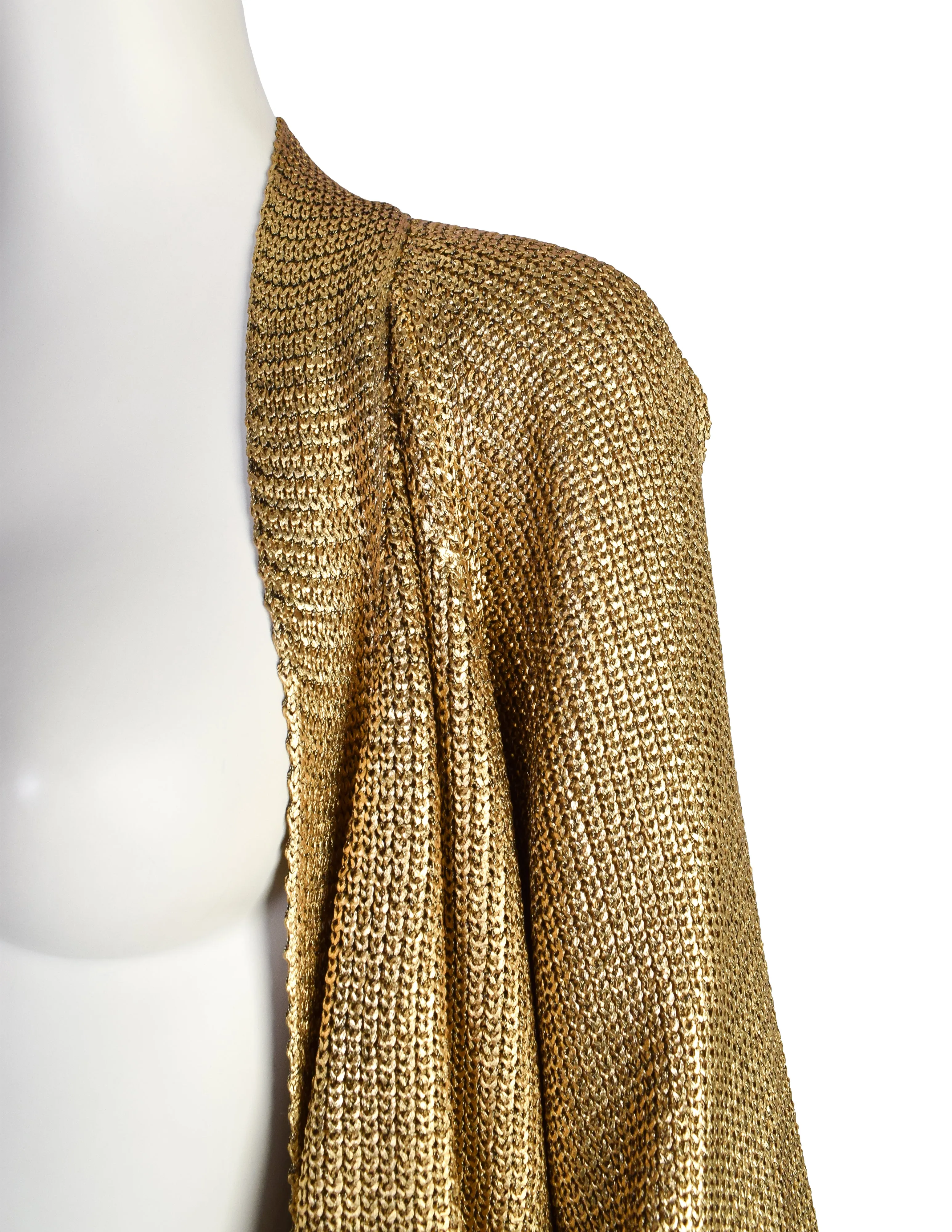 Gianfranco Ferre Vintage Draping Metallic Gold Knit Cardigan Sweater