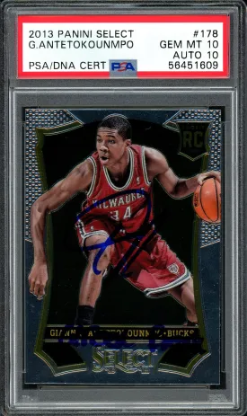 Giannis Antetokounmpo Autographed 2013 Panini Select Rookie Card #178 Milwaukee Bucks PSA 10 Auto Grade Gem Mint 10 "Greek Freak" PSA/DNA #56451609