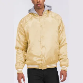 Gold Satin Hooded Varsity Jacket