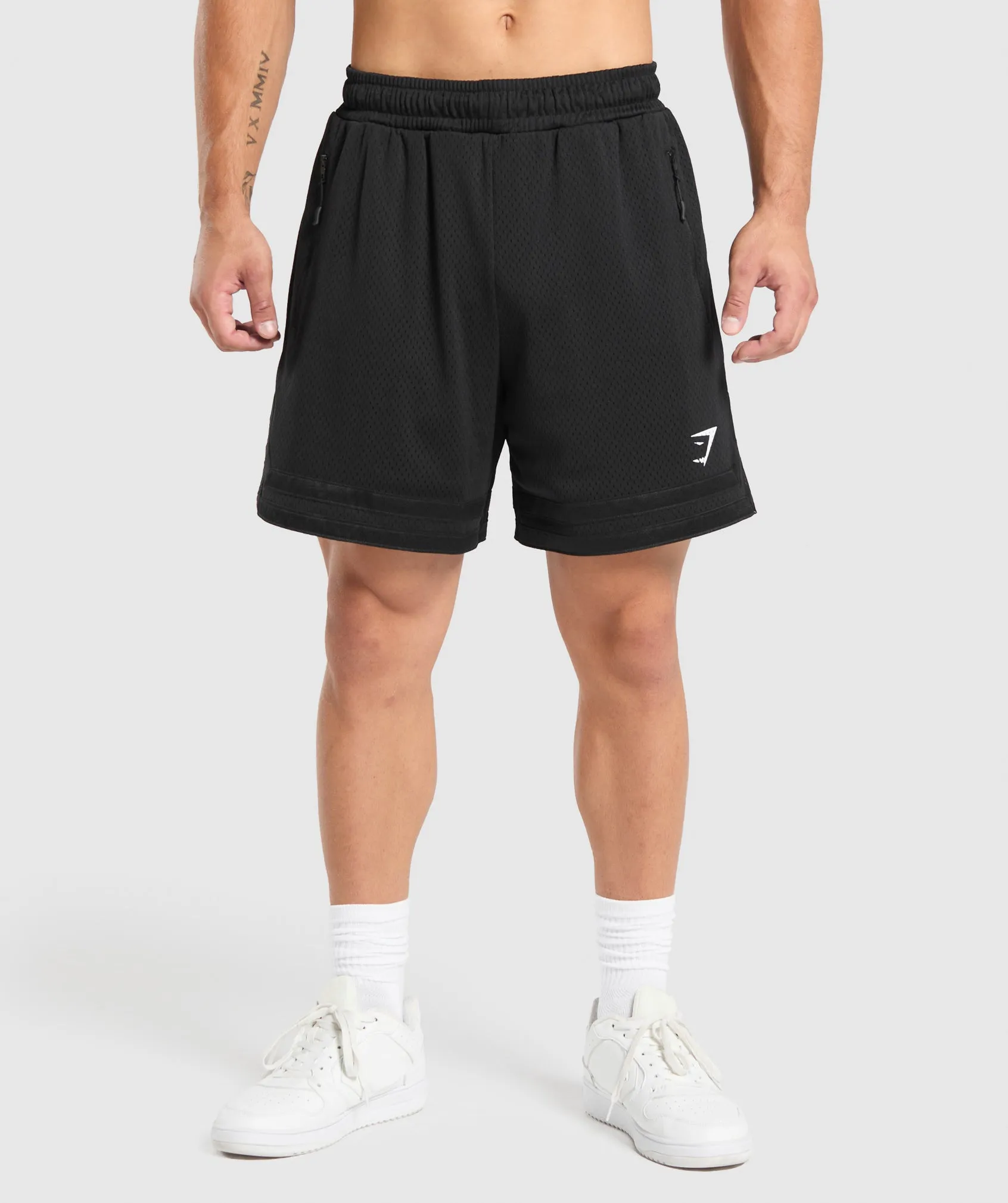 Gymshark Varsity Mesh Shorts - Black/White Logo