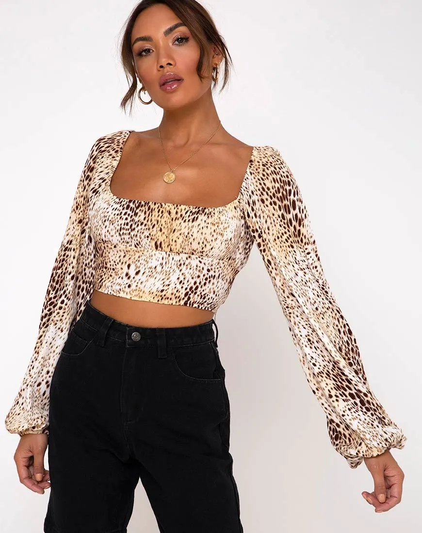 Irene Longsleeve Top in Crinkle Sand Leopard