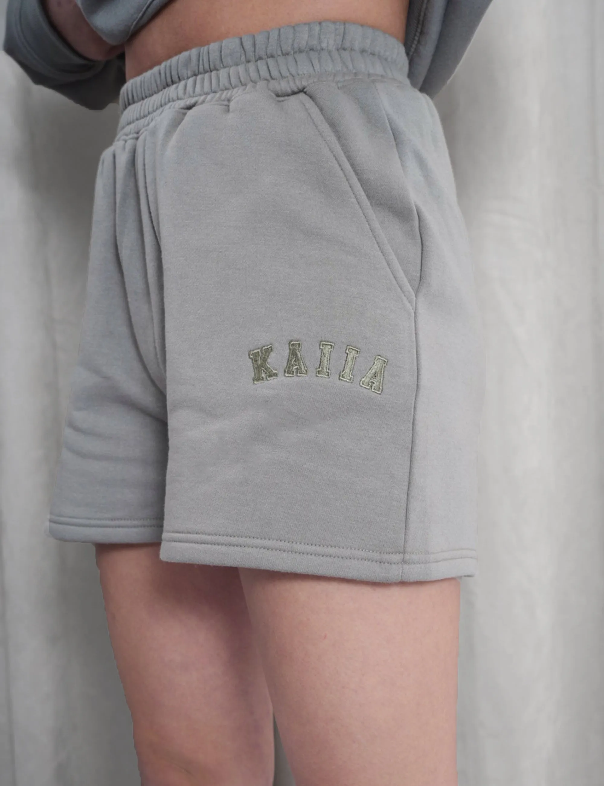 Kaiia Sweat Logo Shorts in Khaki