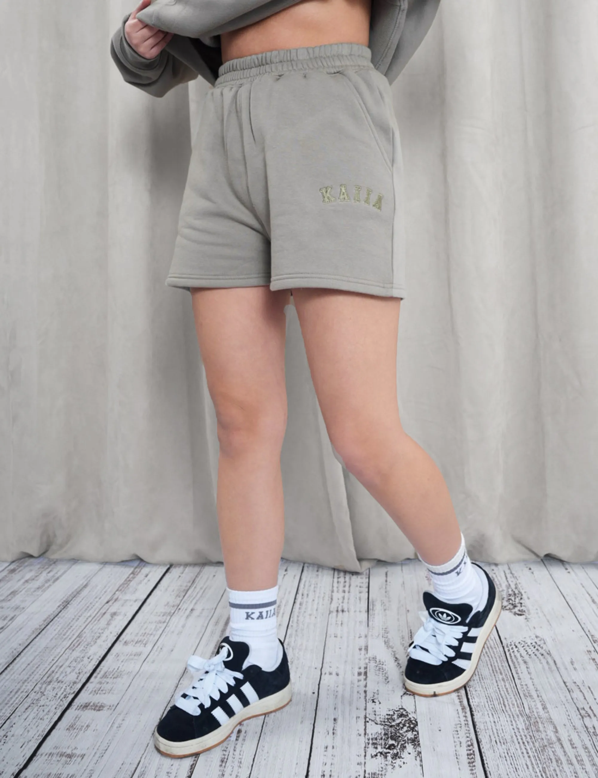 Kaiia Sweat Logo Shorts in Khaki