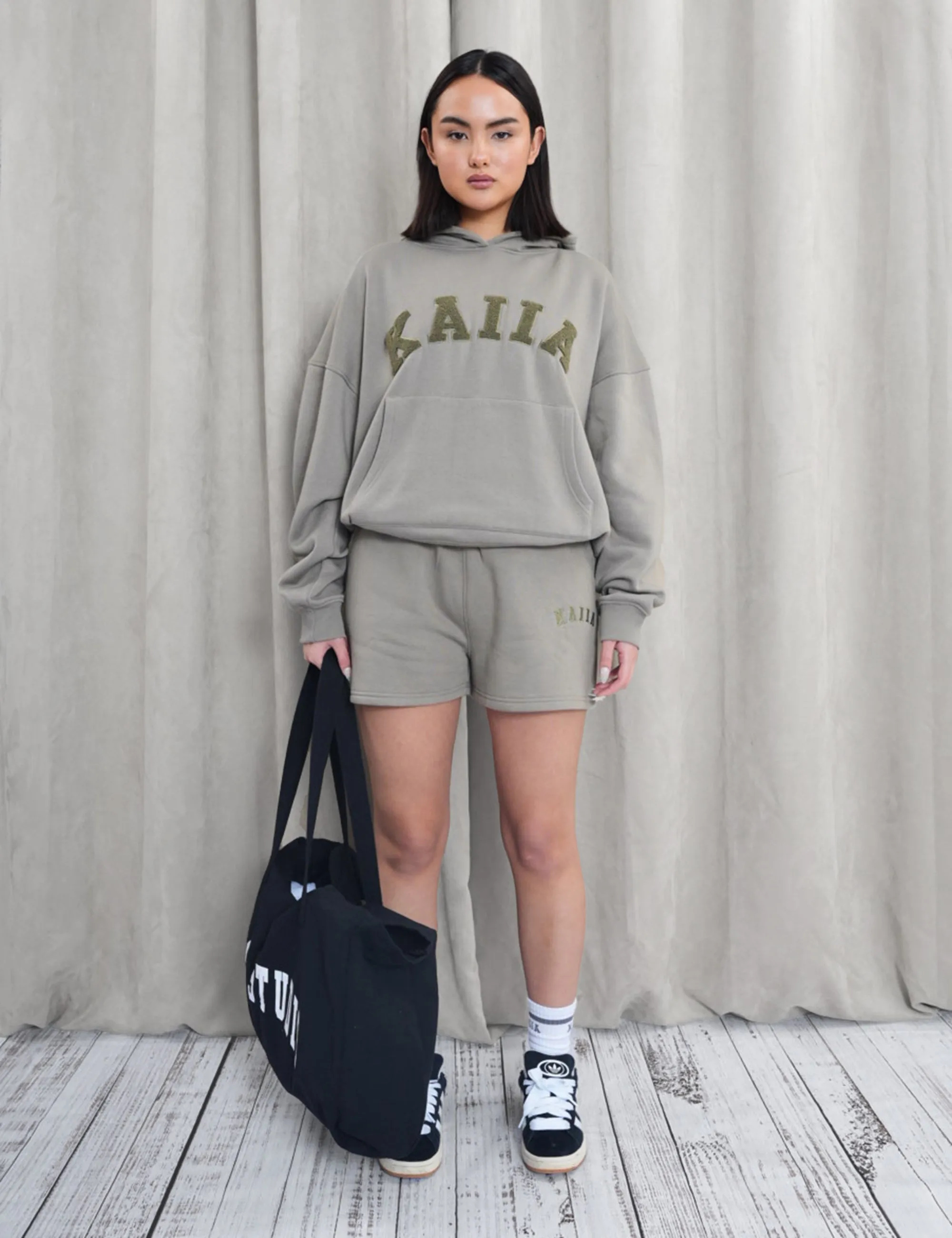 Kaiia Sweat Logo Shorts in Khaki