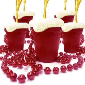 Kicko Red Shot Glass with Bead Necklace - Reusable Plastic Cups for Party Drinks