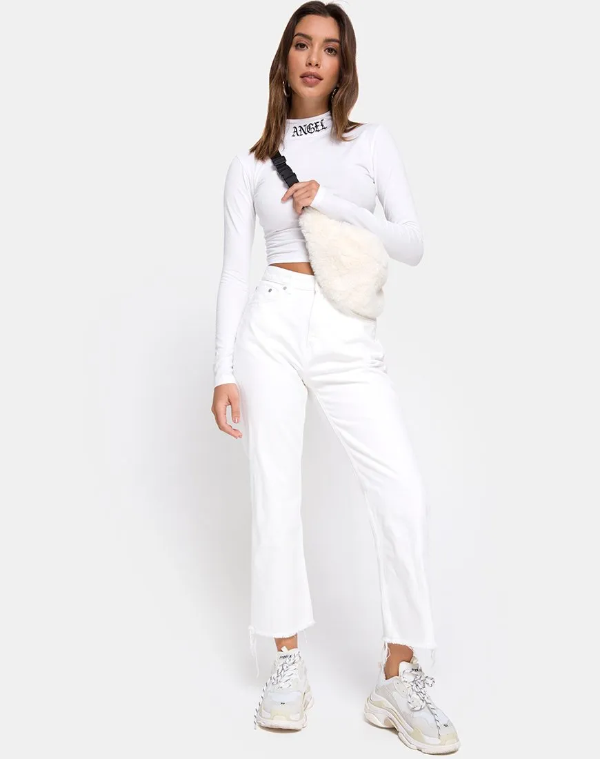 Lara Crop in White with Angel Embro