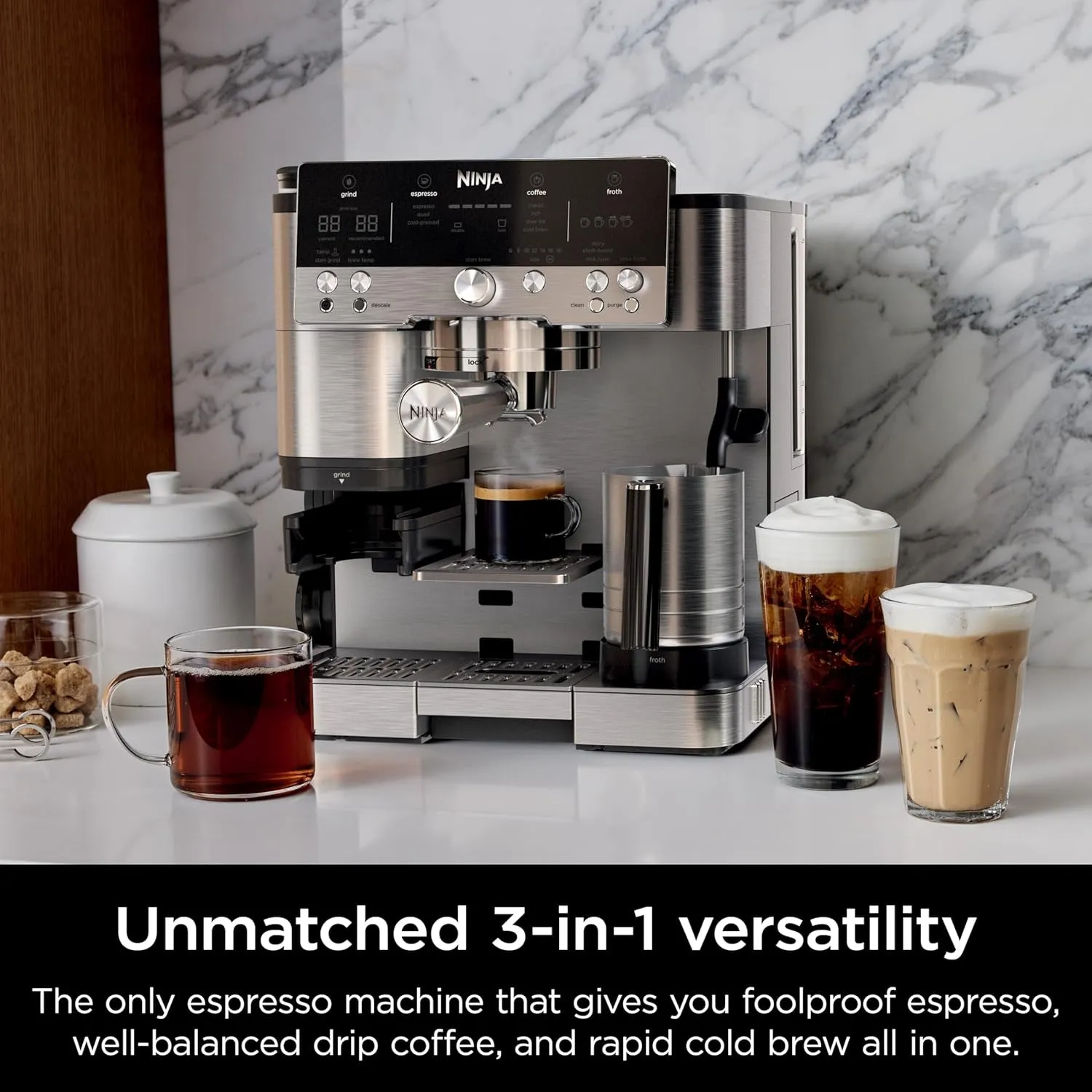 LUXE COFFEE Premier Series, Espresso Machine, Drip Coffee Maker and Cold Brew Drip Coffee Maker, Built-In Grinder,