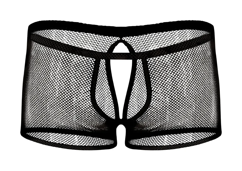 Male Power Stretch Net Peek-A-Buns Shorts Black