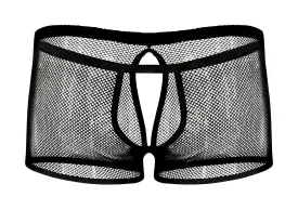 Male Power Stretch Net Peek-A-Buns Shorts Black