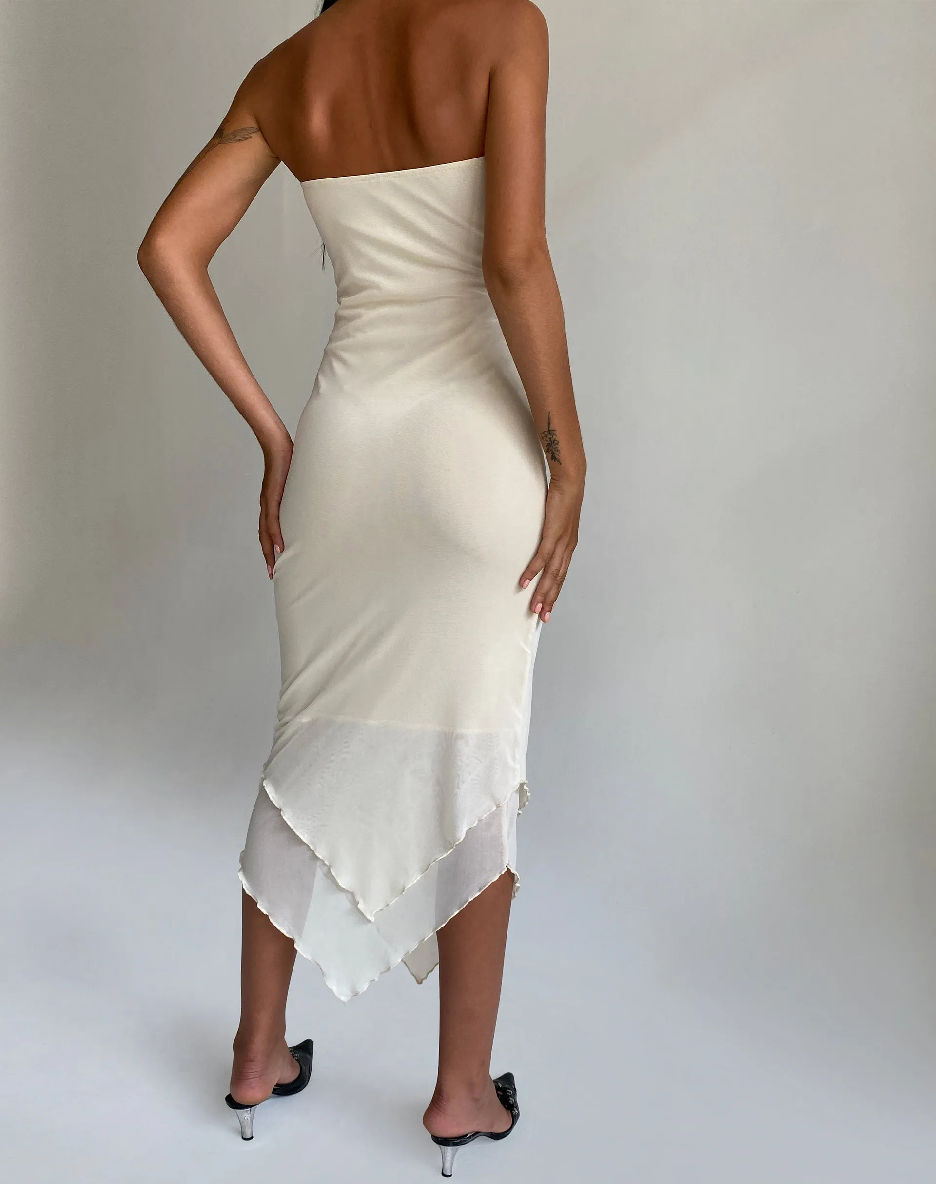 Marve Bandeau Maxi Dress in Mesh Cream