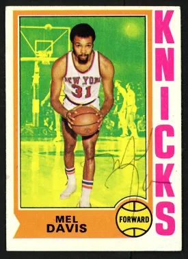 Mel Davis Autographed 1974-75 Topps Card #43 New York Knicks SKU #150054