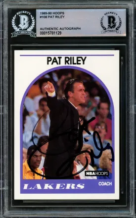 Pat Riley Autographed 1989-90 Hoops Card #108 Los Angeles Lakers Beckett BAS #15781129