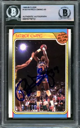 Patrick Ewing Autographed 1988-89 Fleer Card #130 New York Knicks Beckett BAS #15779712