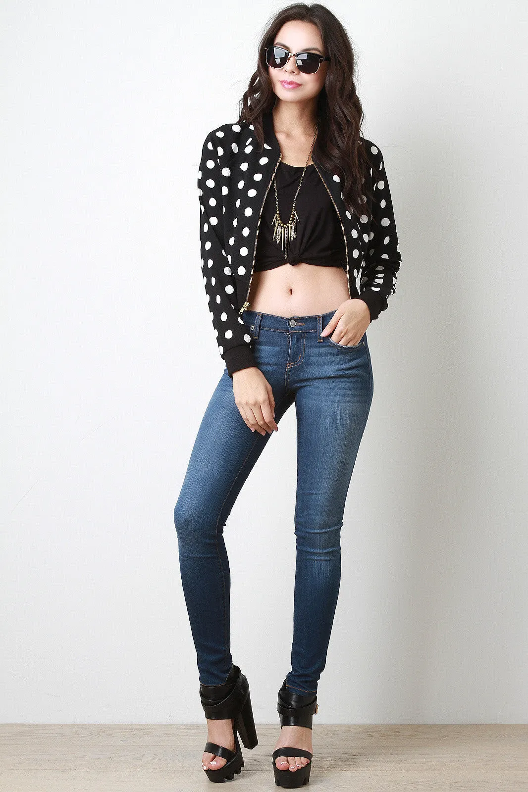 Polka-Dot Zipper Jacket