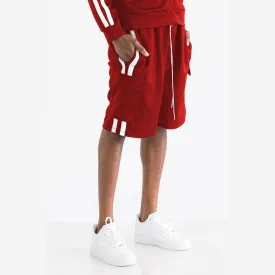 Red & White Cargo Pocket Track Shorts