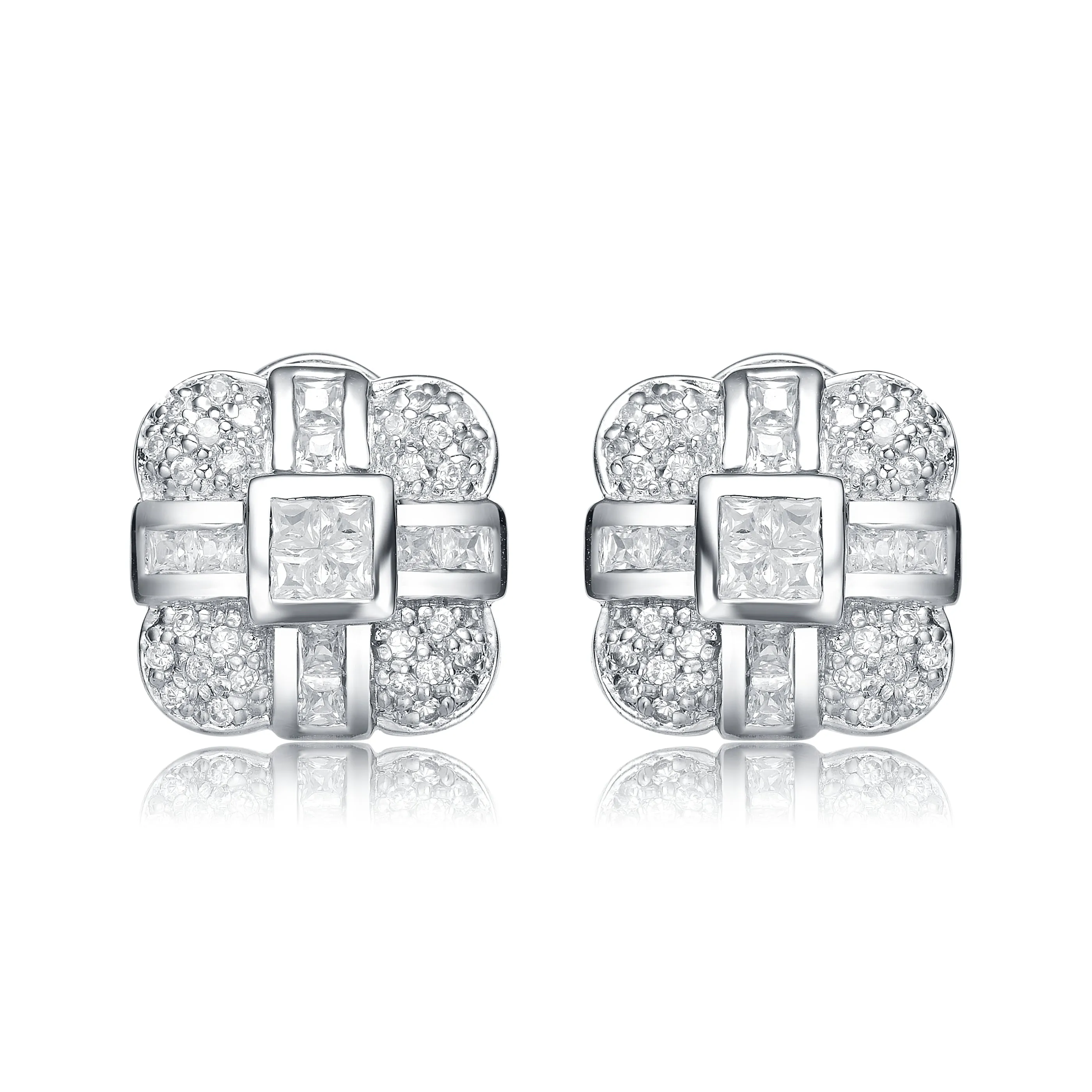 Rhodium-Plated Sterling Silver Cubic Zirconia Stud Earrings