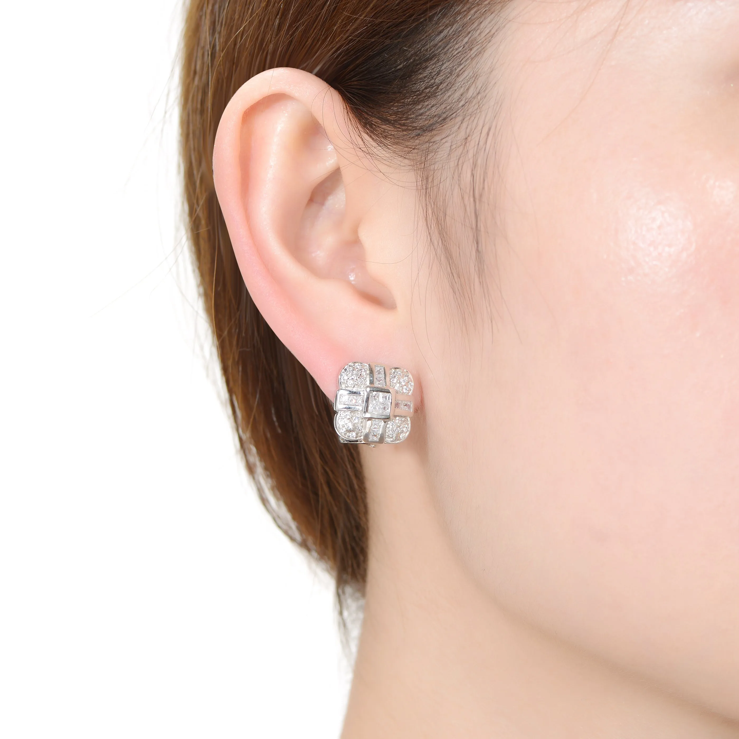 Rhodium-Plated Sterling Silver Cubic Zirconia Stud Earrings