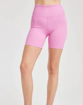 Ribbed High High Biker Short in Flamingo Pink