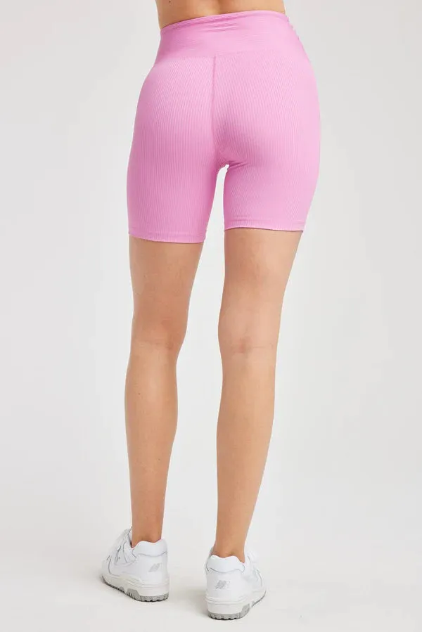 Ribbed High High Biker Short in Flamingo Pink