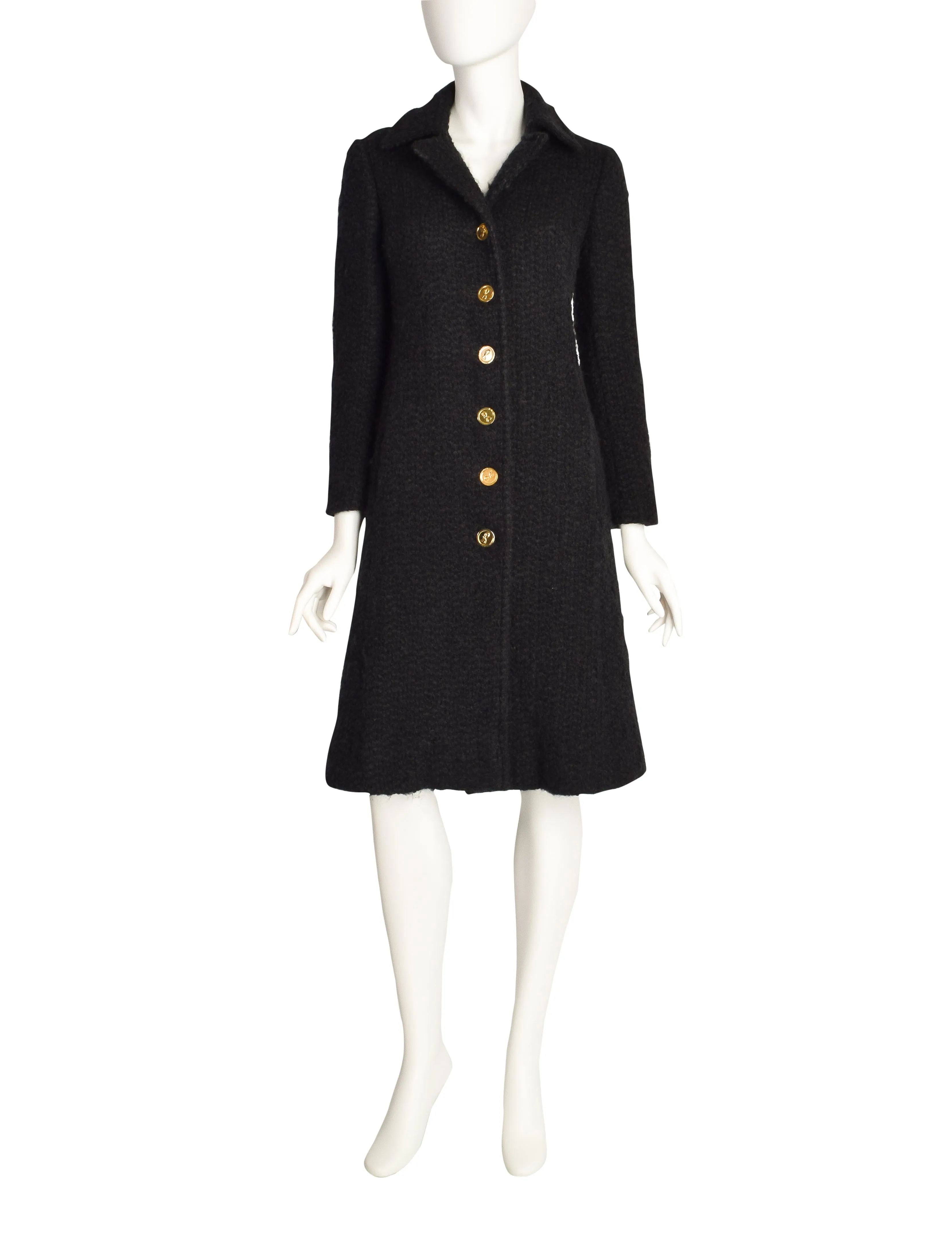 Roberta di Camerino Vintage 1978 Black Boucle Wool Coat