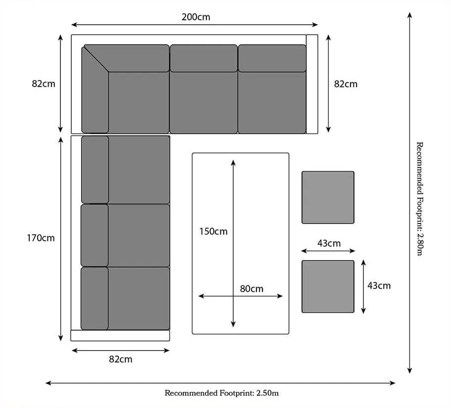 RoyalCraft Parisian Corner Outdoor Dining Set With 2 Footstools