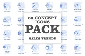 Sales trends blue concept icons bundle