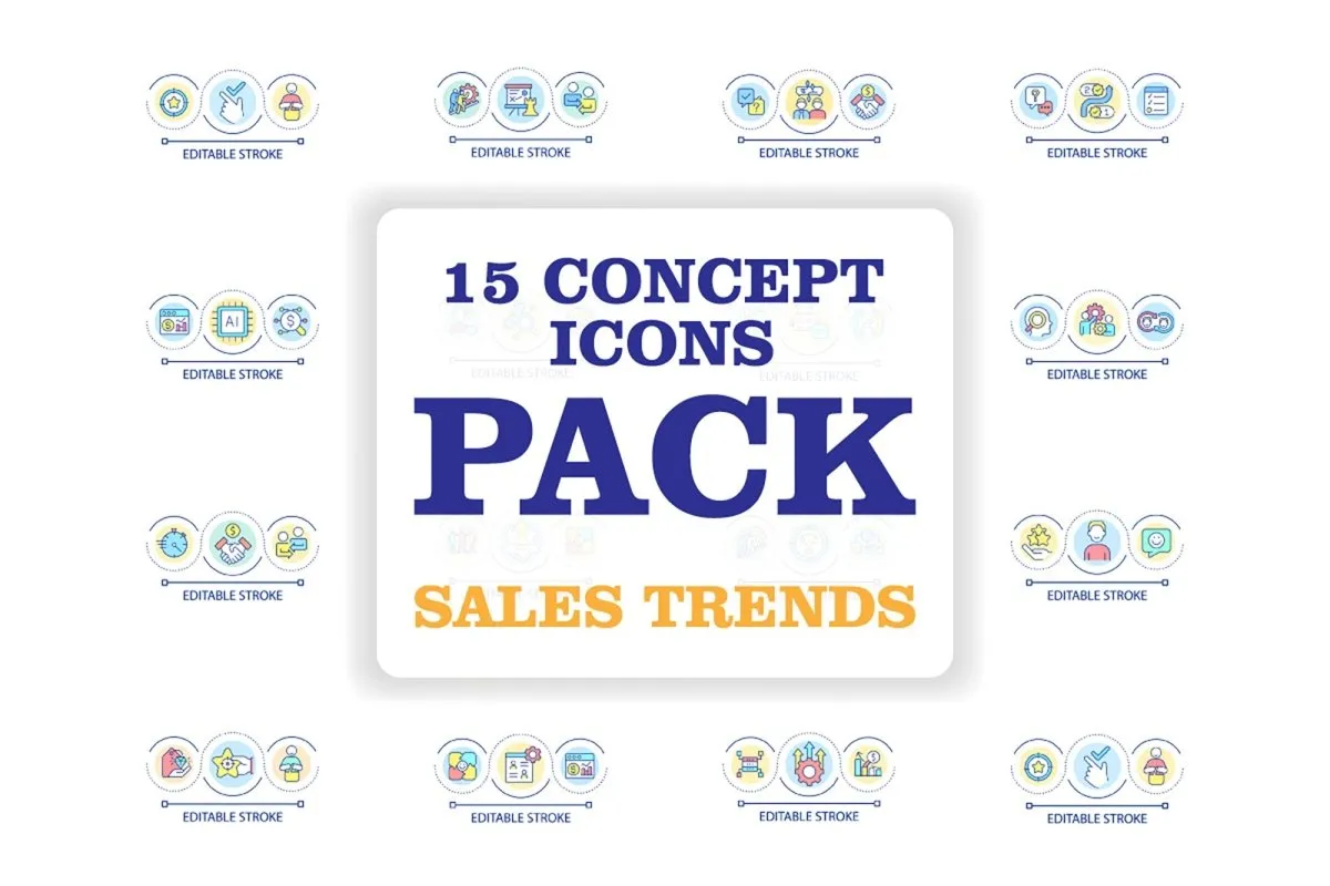 Sales trends loop concept icon set