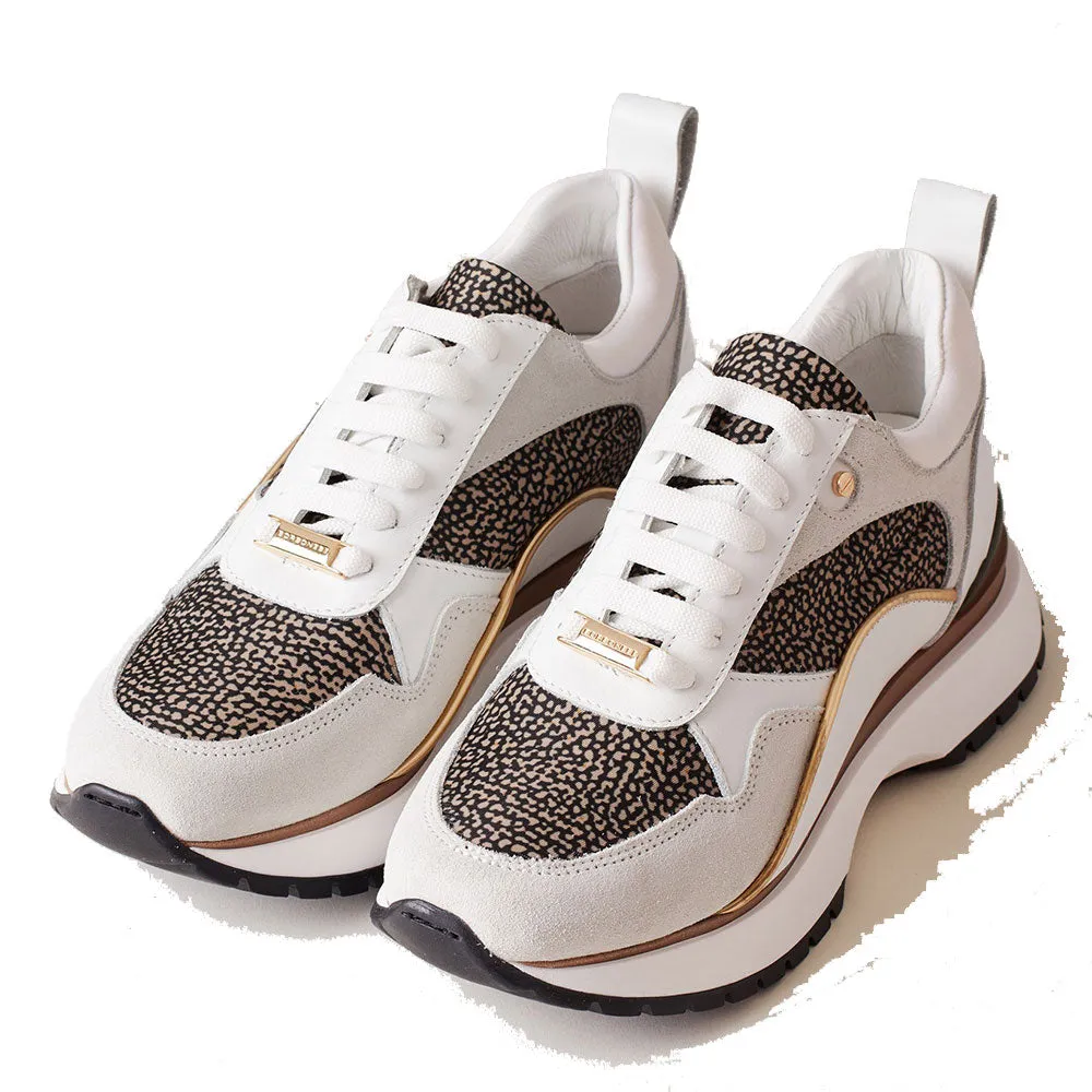 Scarpe Donna BORBONESE Sneakers Running in Pelle Bianca con Inserti in Tessuto OP Naturale