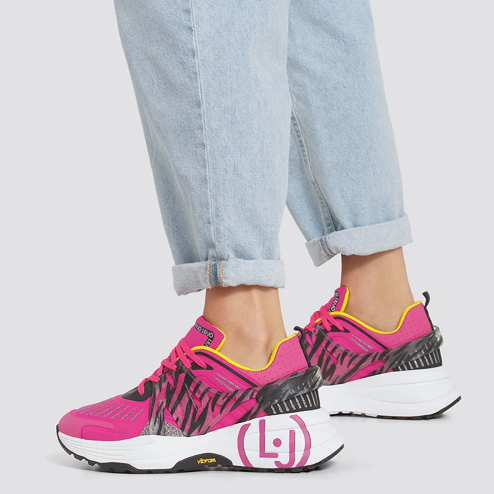 Scarpe Donna LIU JO Sneakers Running in Lycra colore Bianco e Fuxia