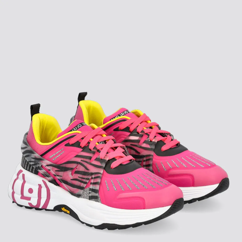 Scarpe Donna LIU JO Sneakers Running in Lycra colore Bianco e Fuxia