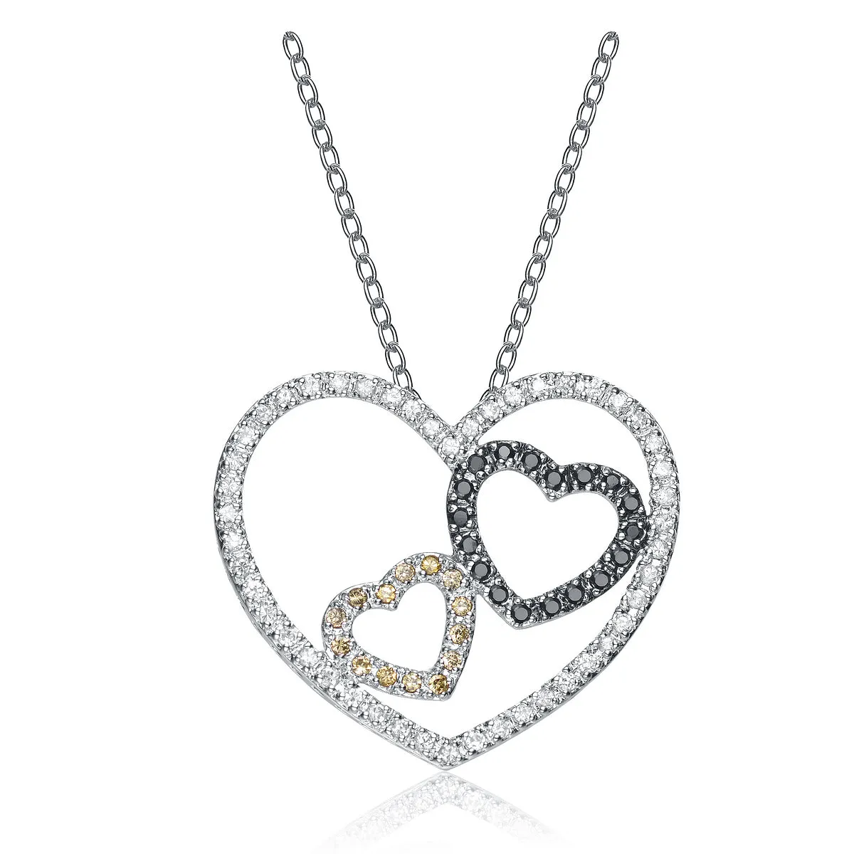 Sterling Silver Cubic Zirconia Triple Open Heart Necklace