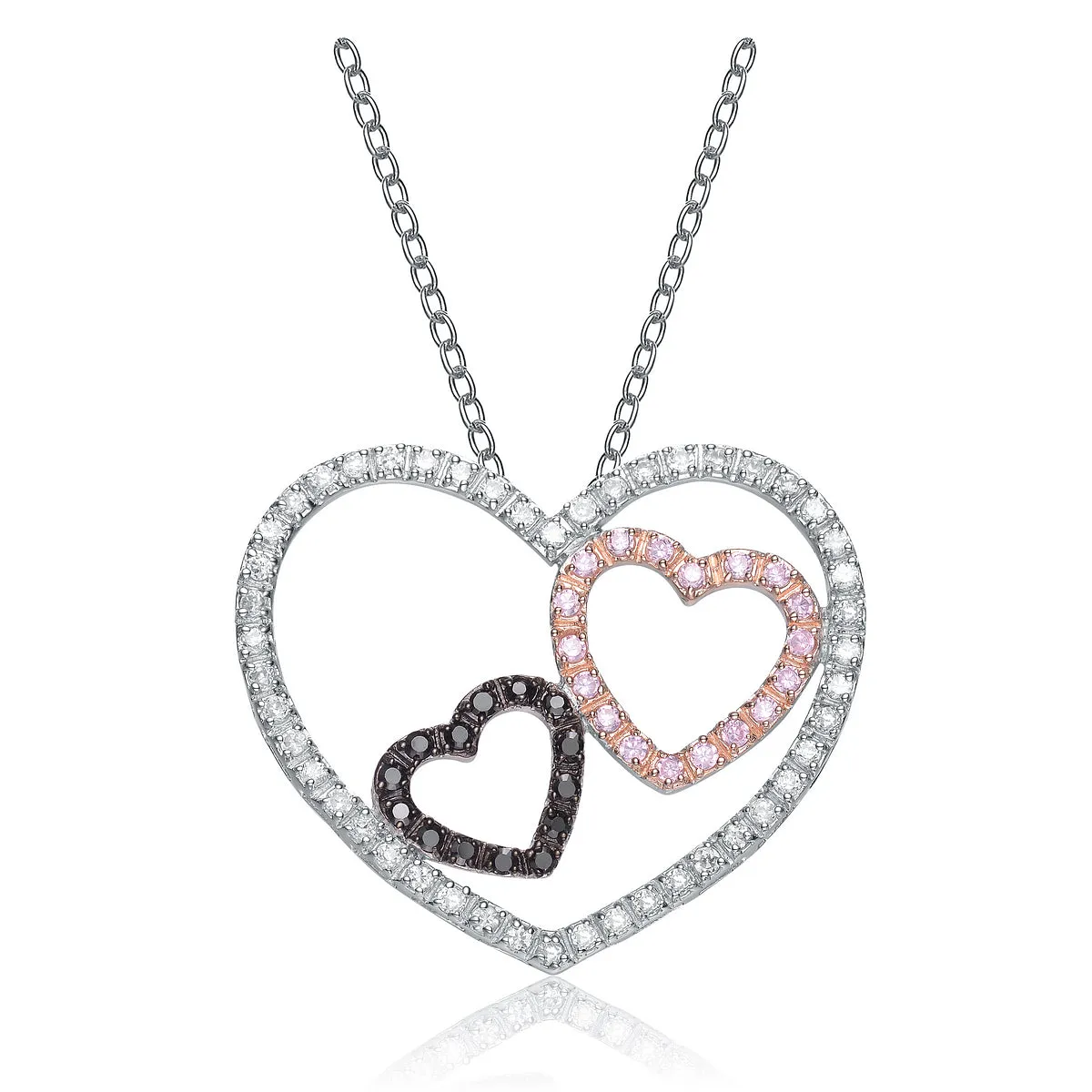 Sterling Silver Cubic Zirconia Triple Open Heart Necklace