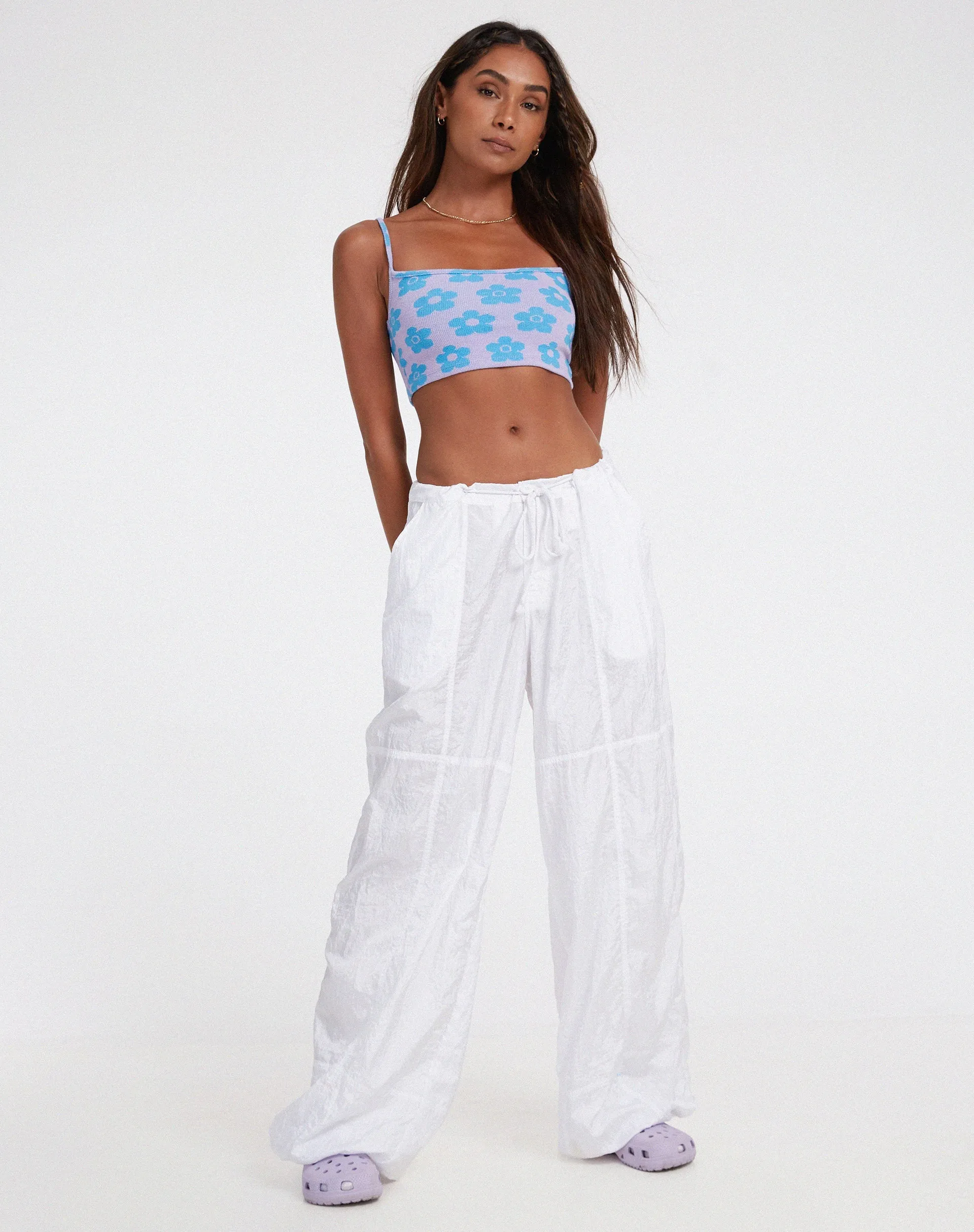 Tala Crop Top in Cute Floral Daisy Lilac and Blue