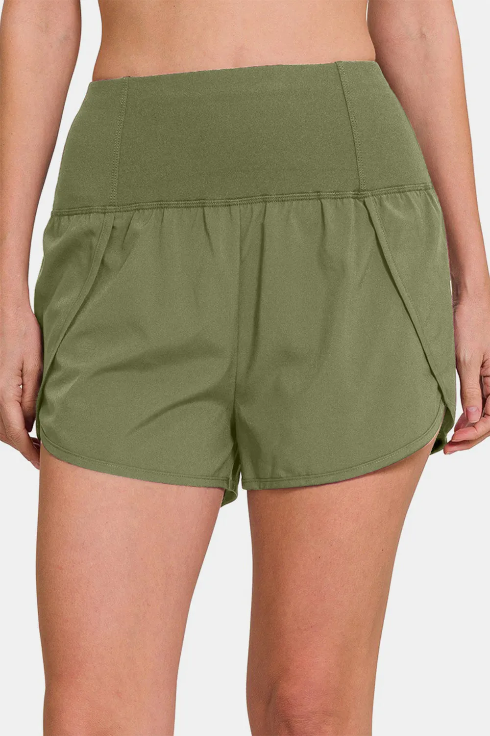 TEEK - L. Olive High-Waisted Zippered Back Pocket Active Shorts