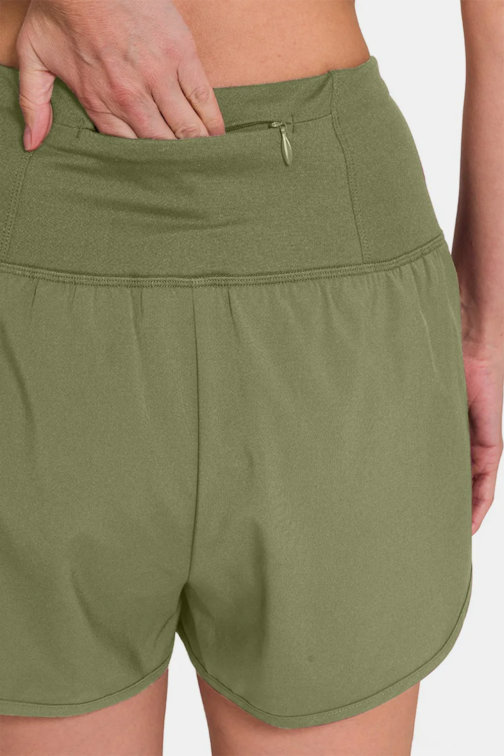 TEEK - L. Olive High-Waisted Zippered Back Pocket Active Shorts