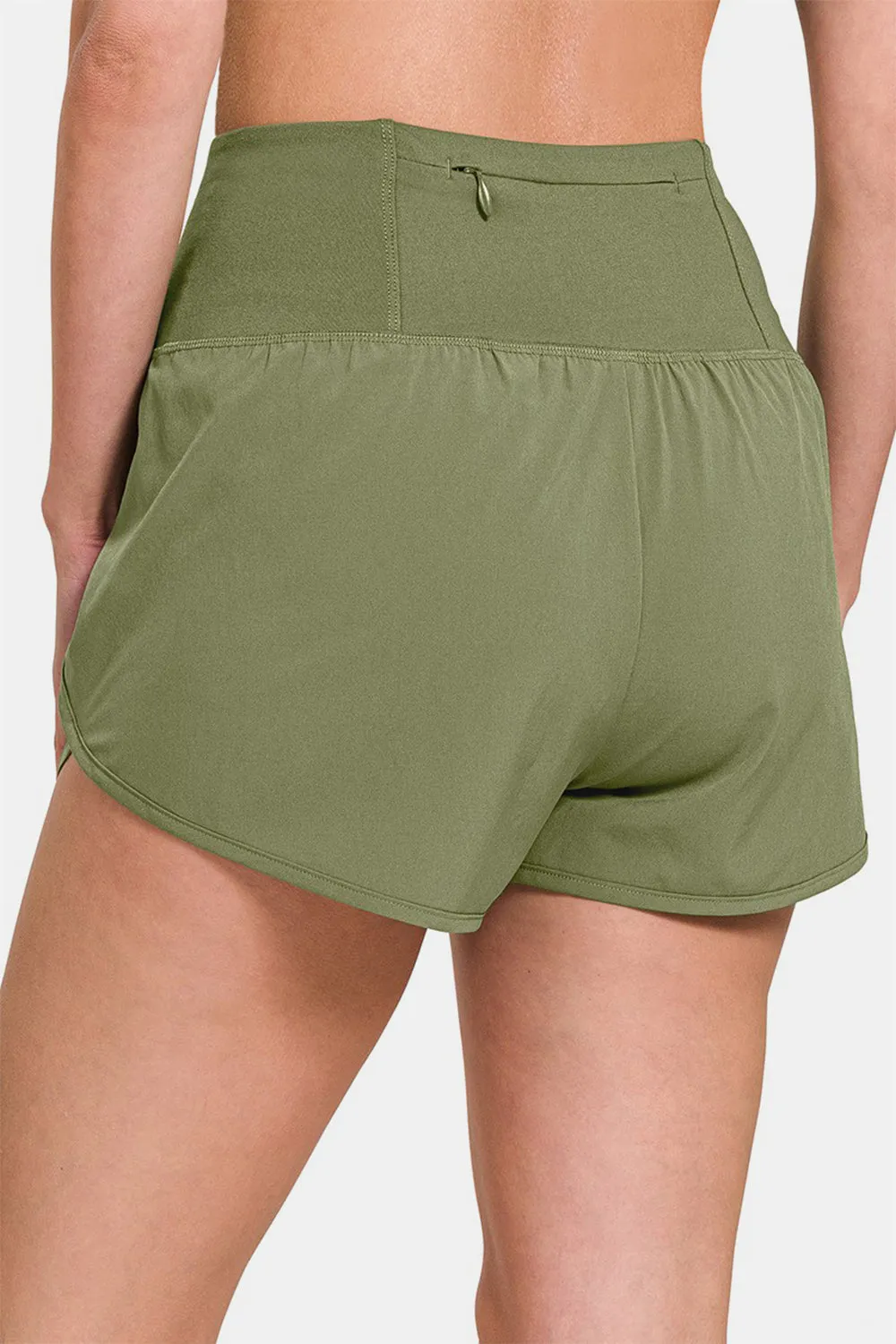 TEEK - L. Olive High-Waisted Zippered Back Pocket Active Shorts