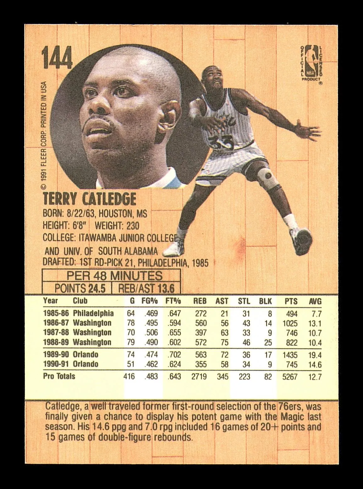 Terry Catledge Autographed 1991-92 Fleer Card #144 Orlando Magic SKU #183293